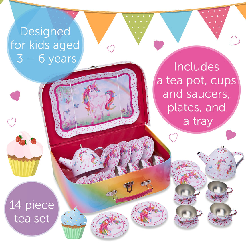 Lucy Locket 'Magical Unicorn' Metal Tea Set and Carry Case - Product Features
