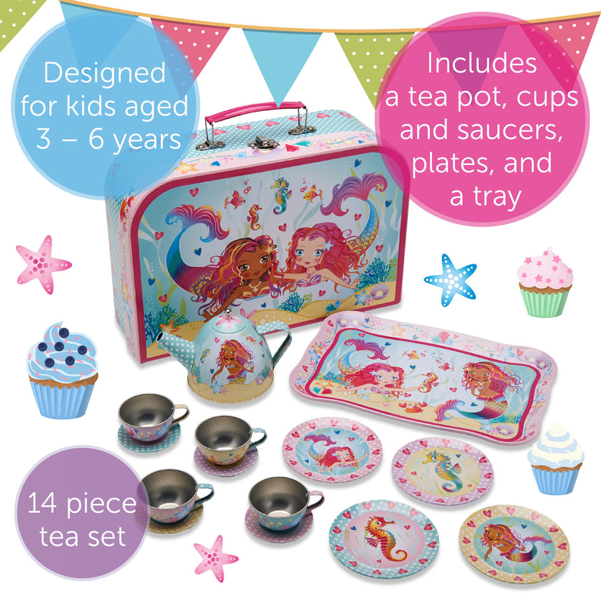 Wobbly Jelly 'Mermaid Friends' Metal Tea Set and Carry Case - Product Features