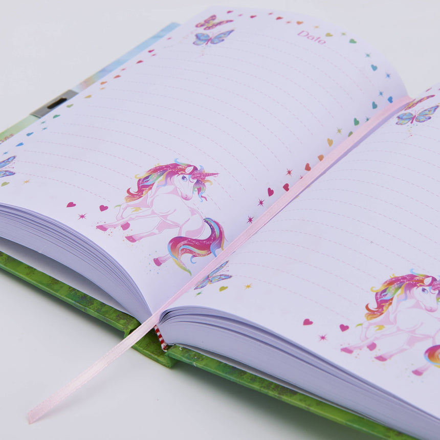 Magical Unicorn' Secret Dairy with Padlock and Keys - Printed Page with Lines and Unicorns