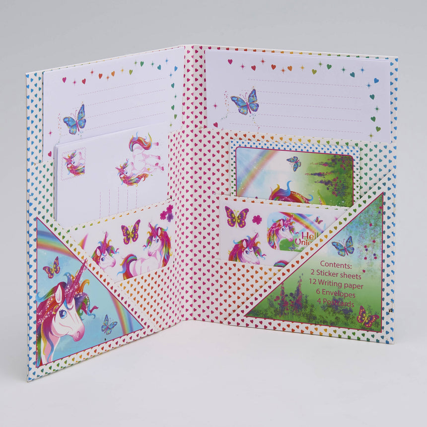 Magical Unicorn' Writing Set with Paper, Envelopes, Postcards and Stickers - Inside Contents