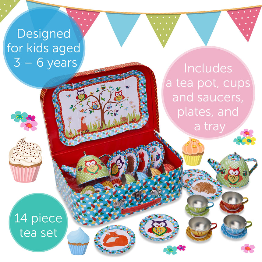 Lucy Locket 'Woodland Animals' Metal Tea Set and Carry Case - Product Features